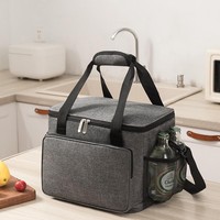 15L Portable Large Insulated Lunch Bag Black Waterproof Leak-proof Thickened Handheld Shoulder Carry Outdoor Picnic Lunch Bag
