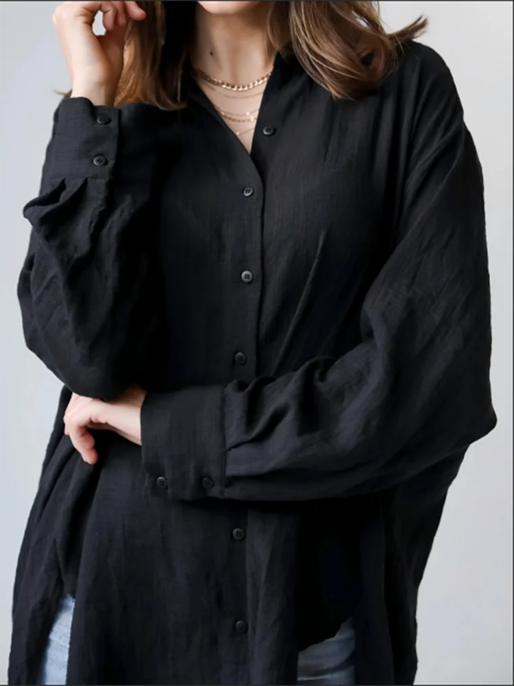 Women's Solid Color Casual Long Sleeved Button Down Collar Shirt Daily Office Elegant Commuting Style Autumn Top