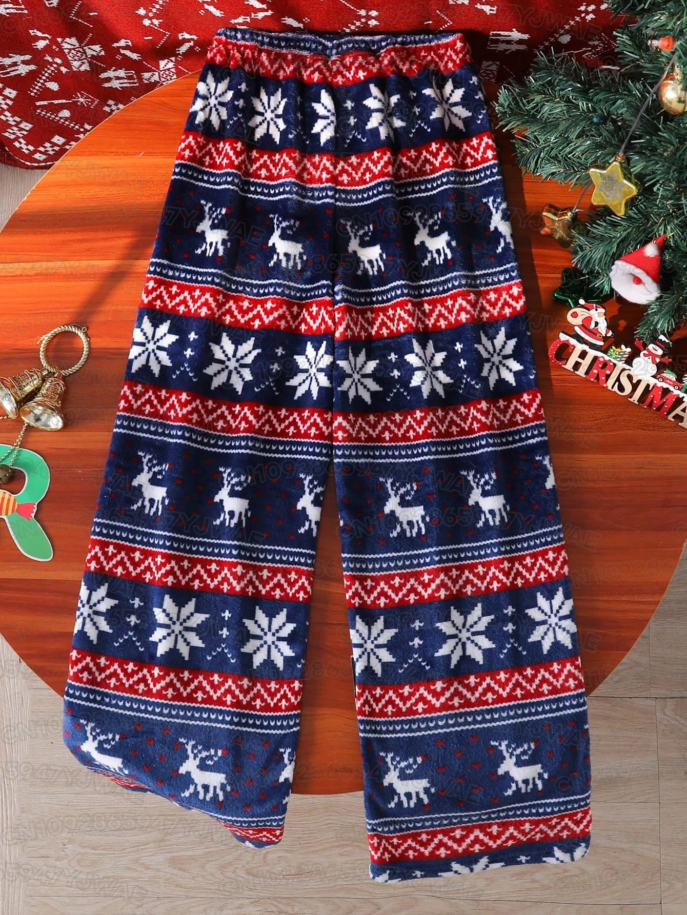 Autumn and Winter Christmas Women's Men's Flannel Pajama Pants Flannel Christmas Warm Fleece Print Pajama Pants