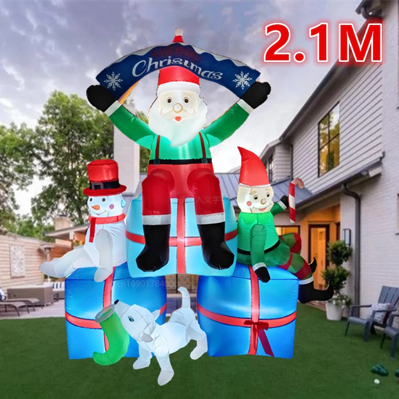 

2.1M Christmas inflatable Christmas combination decoration, built-in LED lights, Christmas outdoor courtyard atmosphere decorati