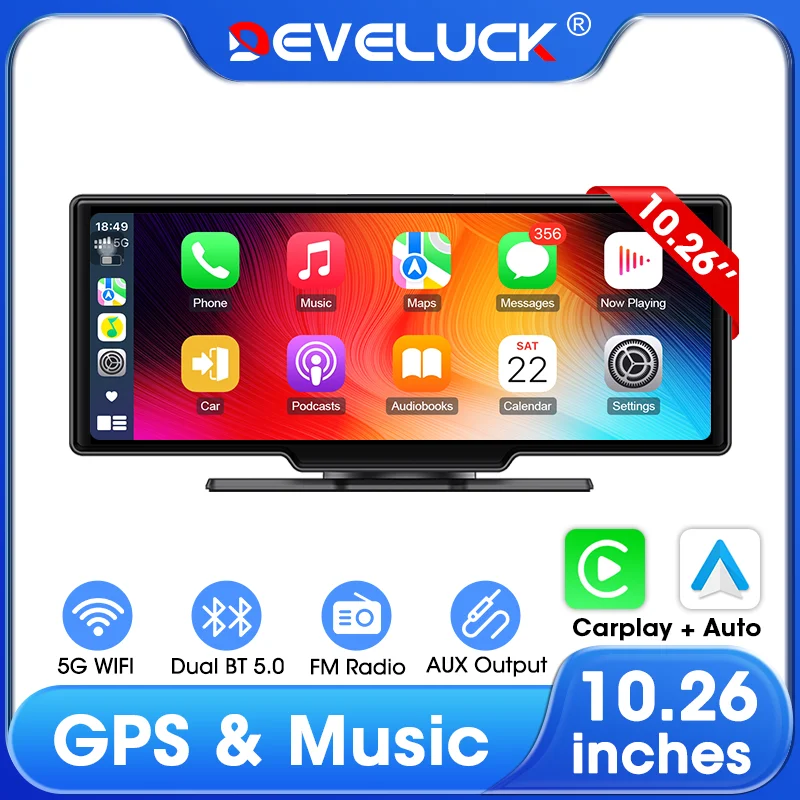 

Develuck Car Radio Carplay Android Auto Digital Bluetooth Multimedia Player FM Music GPS Navigation with Built-in AUX Input WIFI