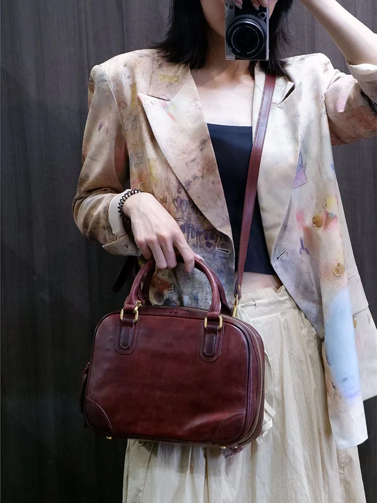 

casual outdoor party luxury handmade genuine leather ladies' small handbag Fashion vintage cow leather shoulder crossbody bag