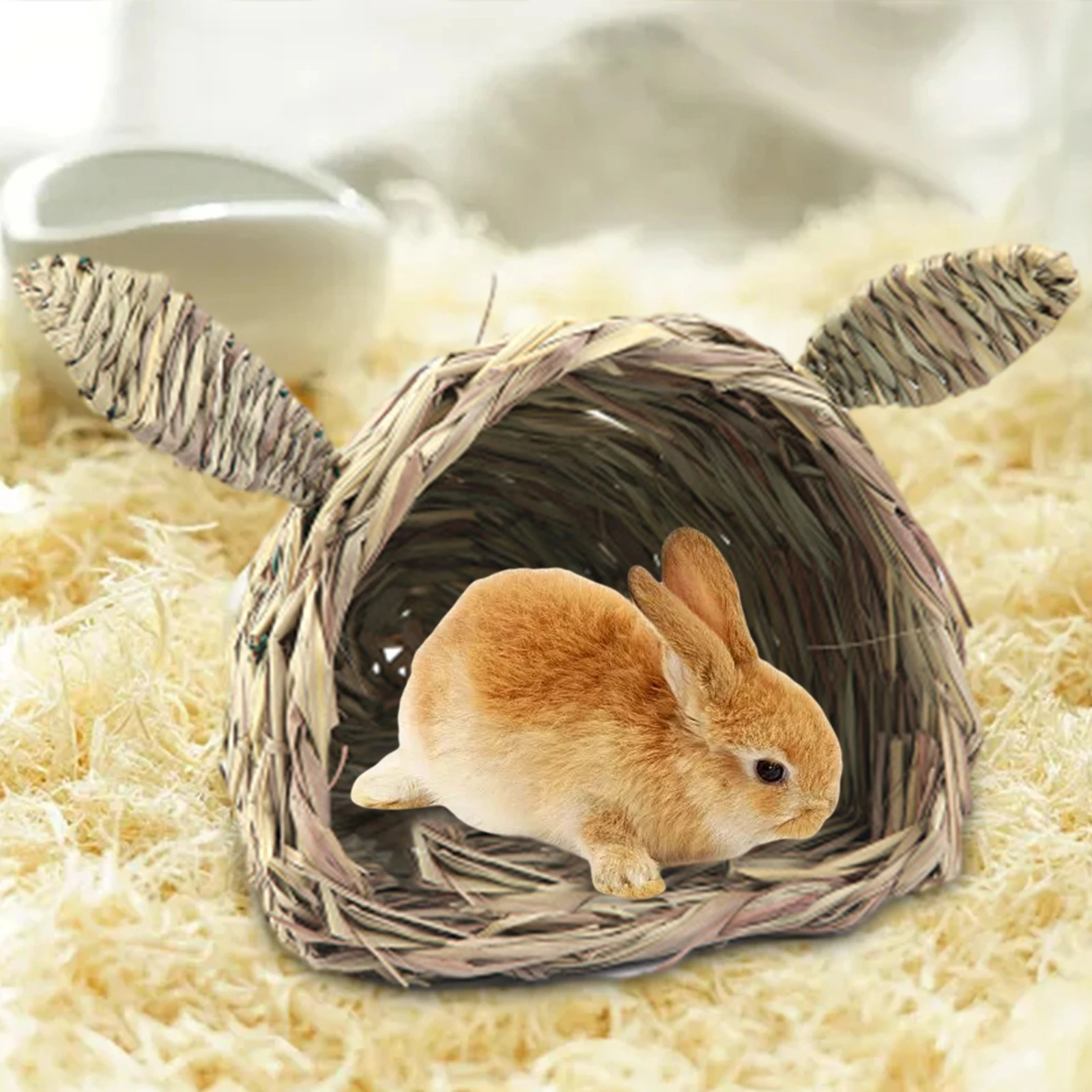 Rabbit Straw Nest Grass House Bunny Grass Tunnel Chew Toy Hay Bed for Small Animals Hamster Play and Sleep