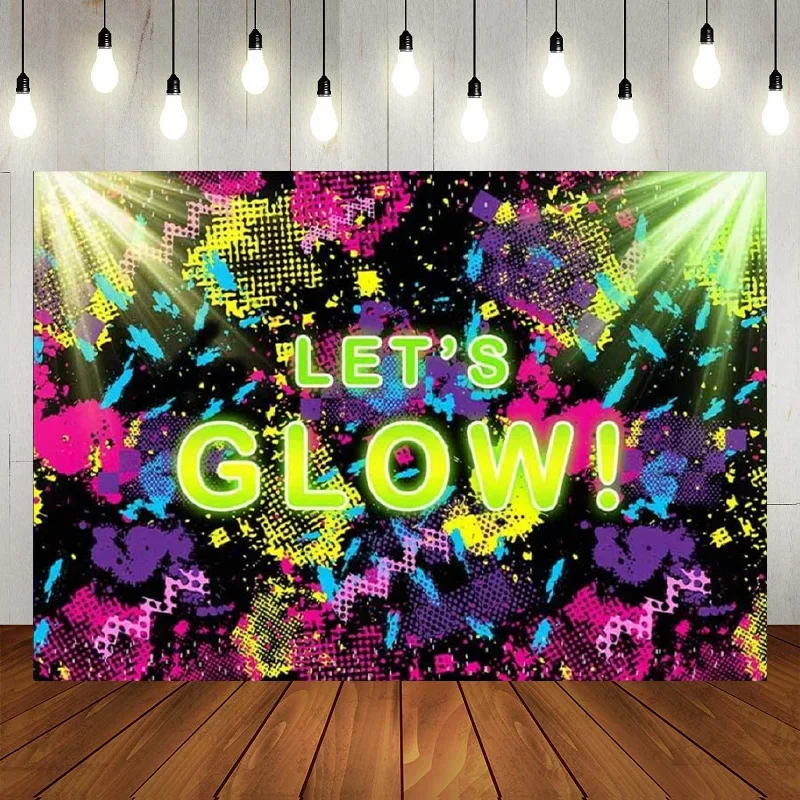 

Glow Neon Party Backdrop Splatter Photography Background Happy Birthday Party Decoration Banner Baby Shower Birthday Cartoon