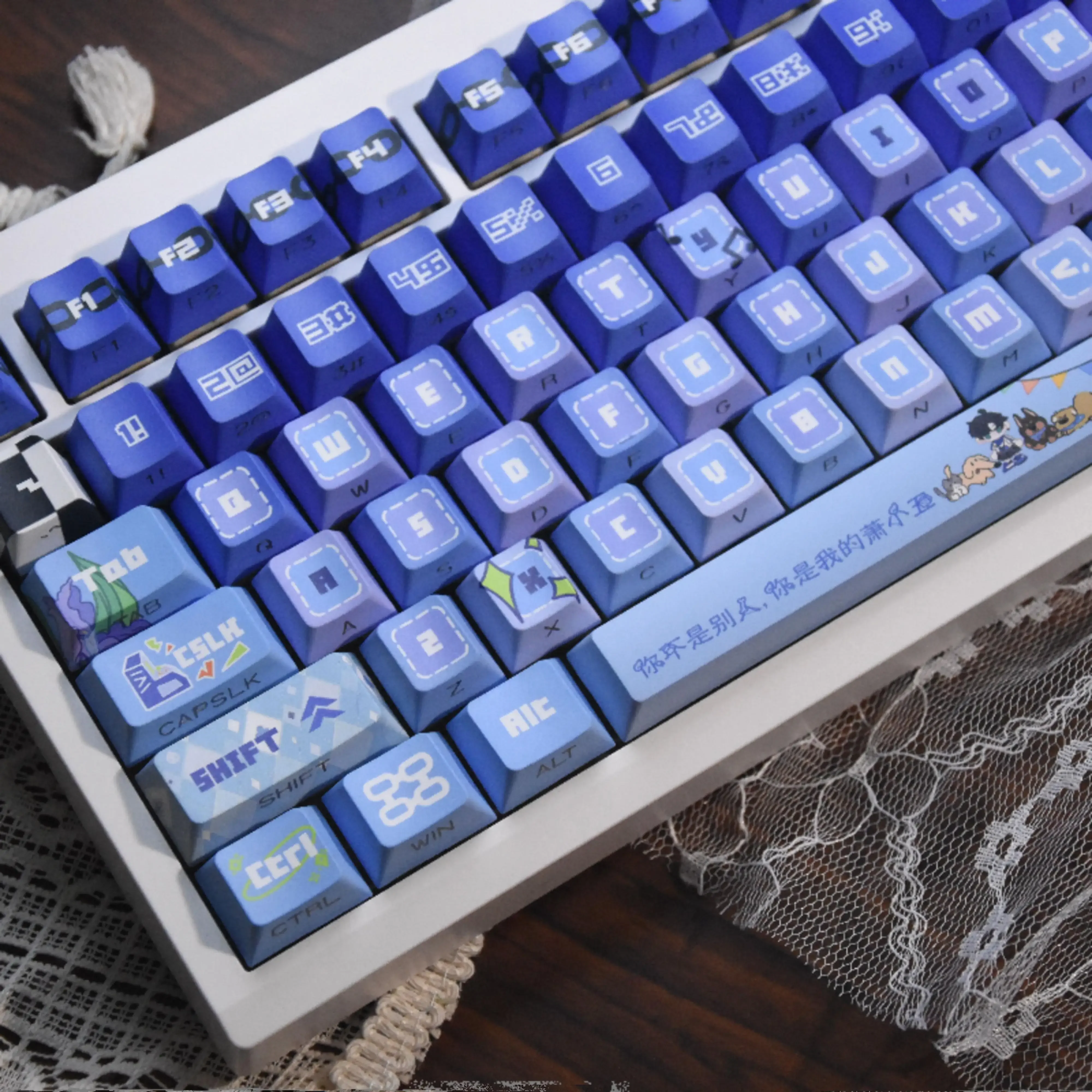 Keycap original double engraving moa thermal sublimation five-sided PBT blue flame racing wind keycap