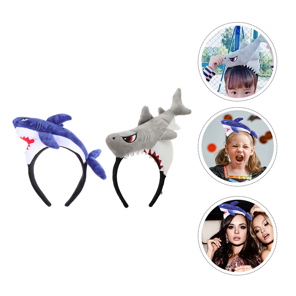 2 Pcs Cartoon Shark Headband Funny Headbands Kids Lovely Headdress Birthday Hat Adorable Hair Animal Hairbands