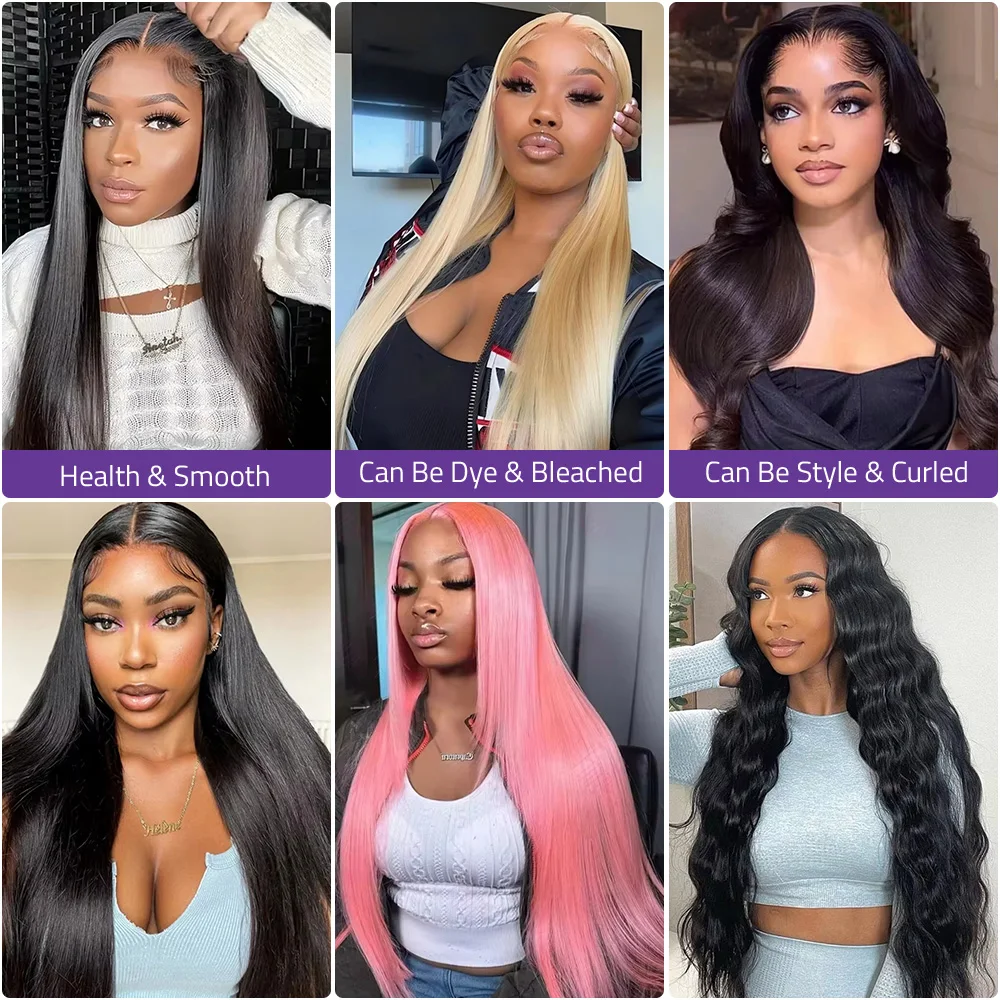 باروكة شعر بشري مفرود بطول 38 بوصة، شعر ريمي برازيلي بلون طبيعي 13 × 4 باروكة أمامية من الدانتيل، شعر مستعار دانتيل شفاف عالي الدقة 13 × 6 و 360 درجة.