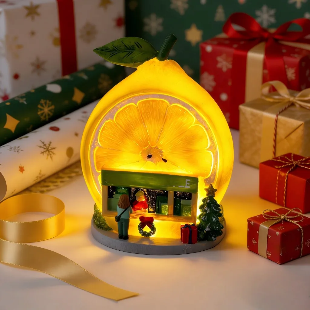 Weihnachtsdekoration für Zitronensaft und Café, LED-beleuchtete Feiertags-Sammelfigur, verschneite Dorf-Weihnachtsdekorationen – Detail 3