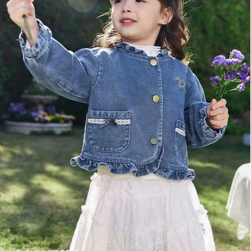 

New Fashion Korean Version lace Denim Jackets For Girls Coat Spring Autumn Children Outerwear Clothing Birthday Present 1-7 Year