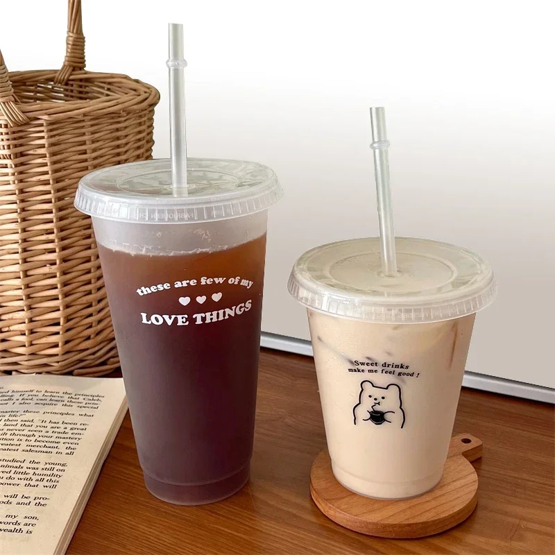 Water Bottle with Straw, Reusable Drinking Bottle, Coffee Cup, Milk, Mocha, Cola, Juice Mugs, Transparent Cup, 480 ml, 700ml