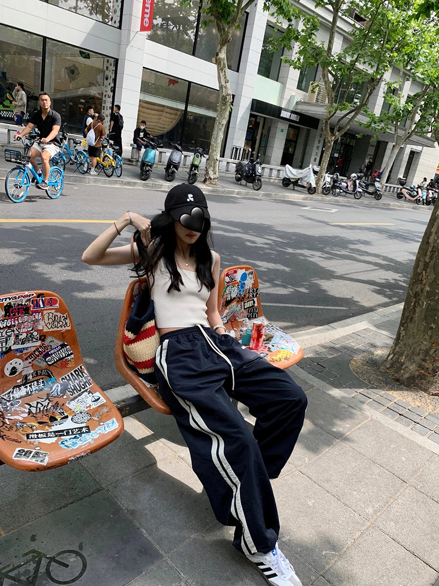 

Женские спортивные брюки Gorpcore от Zhang Beibei с вышивкой, утягивающие, двусторонние, длинные, повседневные, модные, из нейлоновой ткани