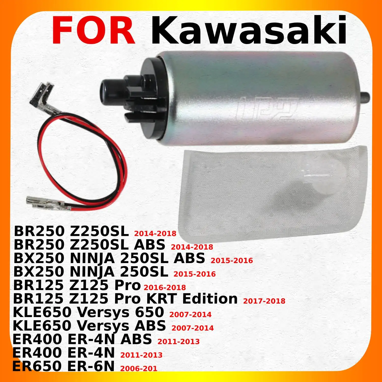 

Топливный насос для мотоциклов Kawasaki BR250, Z250SL, BX250, NINJA, BR125, Z125, KLE650, Versys, ER400, EX400, EX650, KX250F, KX450F, SC300, J300