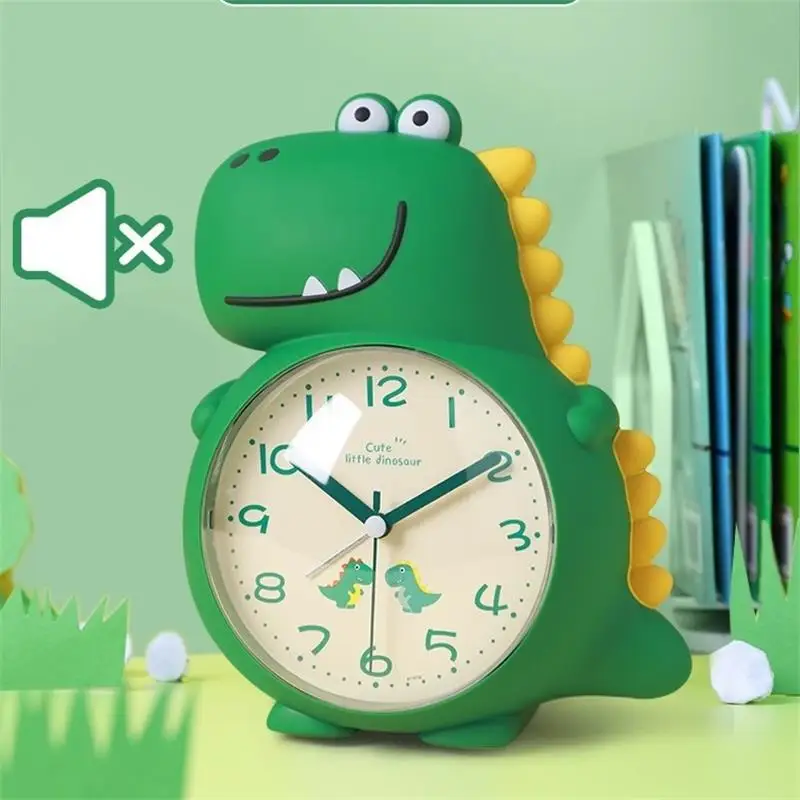 Cute Dinosaur Alarm Clock Cartoon Students Boys Girls Gift Self-discipline Silent Bedside Desktop Clock Watch Home Decoration