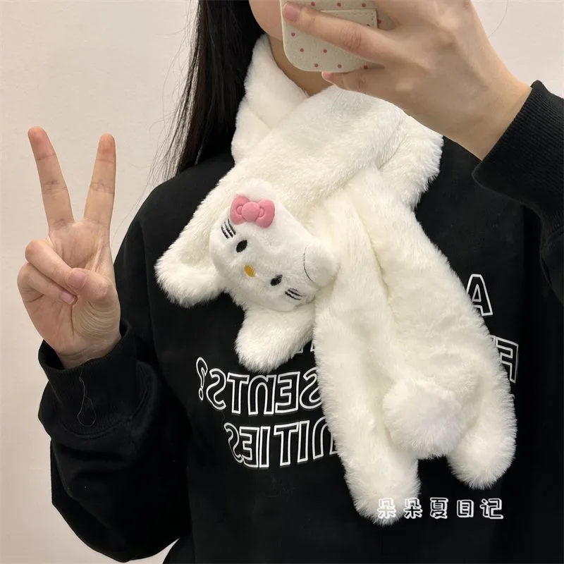 

Hello Kitty Girl Cute Cartoon Plush Scarf Cross Winter New Versatile Cold-proof and Warm Student Outdoor Cycling Scarf