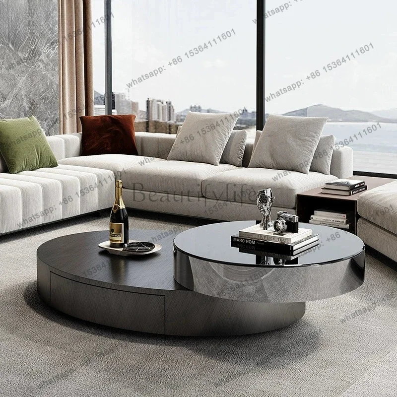 

yj5 Modern light luxury high-end creative rotating stainless steel coffee table oval small apartment