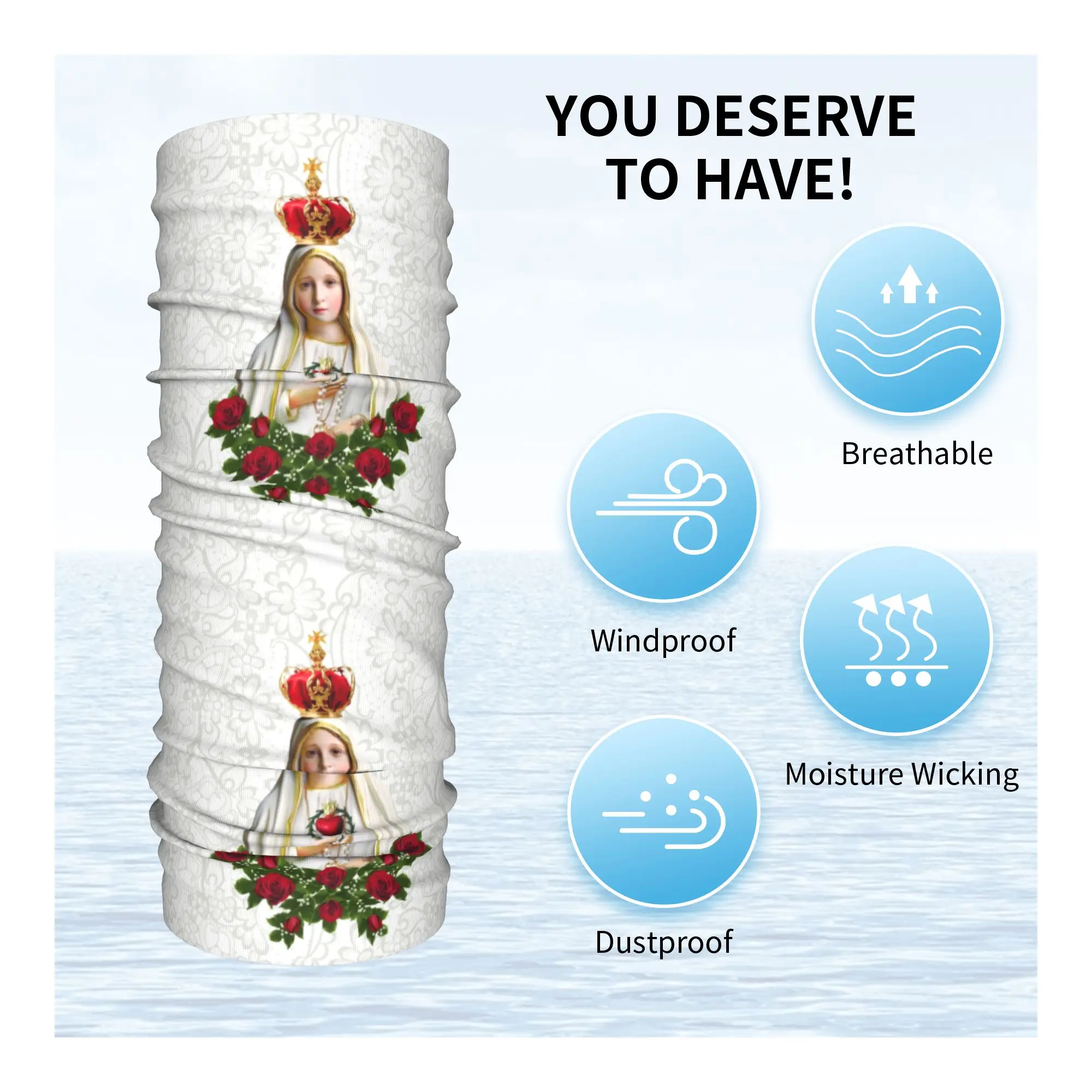 Our Lady of Fatima Virgin Mary Bandana Neck Warmer Windproof Wrap Face Scarf for Ski Portugal Rosary Catholic Gaiter Headband view 3