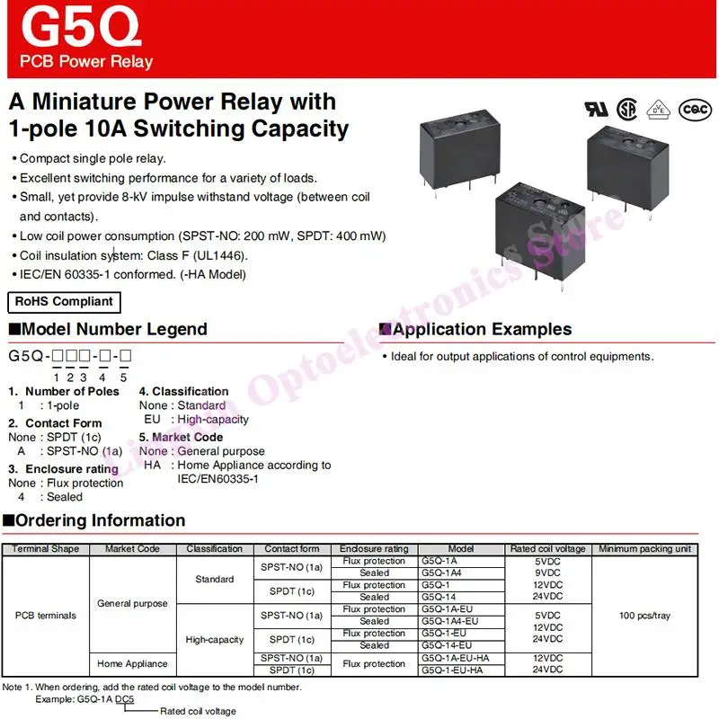 5 قطعة/الوحدة التتابع G5Q DC5V 12V 24V G5Q-14-5V G5Q-14-12V G5Q-14-24V 10A 5PIN بديل G5Q-1A4-12V 4PIN 100% الأصلي جديد G5Q-1-EU