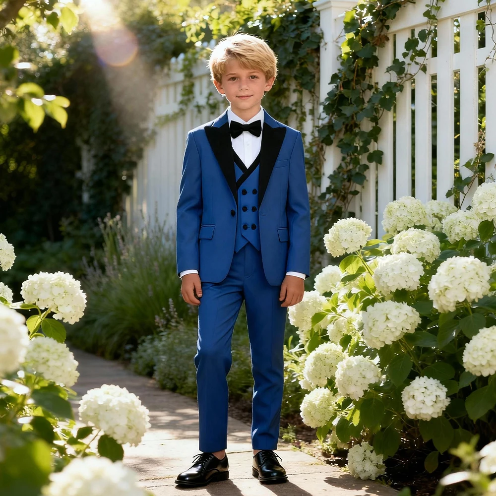 

Костюмы для мальчиков из трех предметов с лацканами, приталенный двубортный жилет, костюмы для мальчиков на свадьбу (пиджак + жилет + брюки)