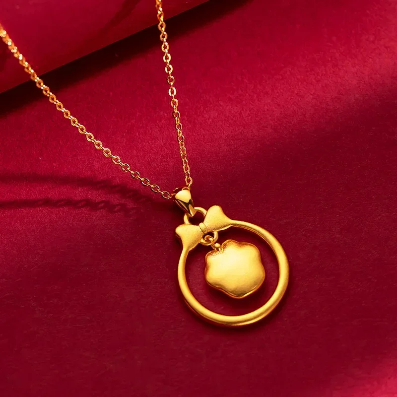 

9999 Real Gold 24K Japanese and Korean Students Cute Bow Cat Claw Necklace Female Vitality Claw Gold Edition Clavicle Chain