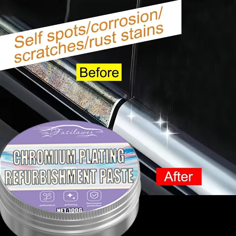 NOVA pasta de reparo de brilho cromado - pasta de reparo de arranhões para maçanetas de portas de carro, molduras de janelas e painéis de logotipo - 100g, detalhe de carro, C