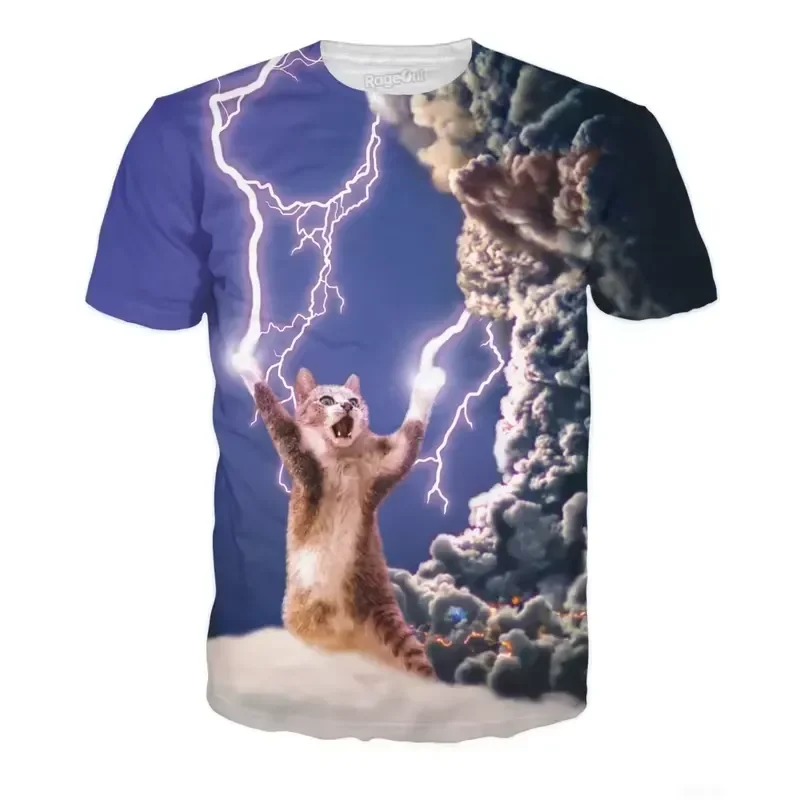 3D Digital Print Funny Cat T Shirt Men Summer 2026 O Neck Short Sleeve Oversized Casual Pullover Fashion Tops Trendy