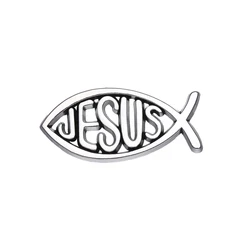 Cartoon Jesue Fish Enamel Pins Animal Silver Color Women Kids Jewelry Lapel Sweater Shirt Accessories Gifts To Friends