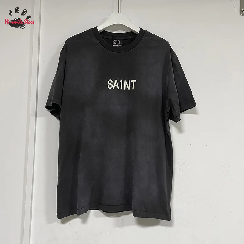 2025ss SAINT Short Sleeve Tee Men Woman Casual Hip Hop Loose Vintage T-shirts Cotton Best Quality Summer Top Letter Print