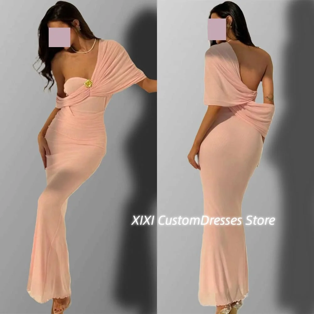 

Элегантные вечерние платья для женщин Настроить платья русалки на одно плечо для особых мероприятий длиной до пола с рюшами и рукавами на молнии