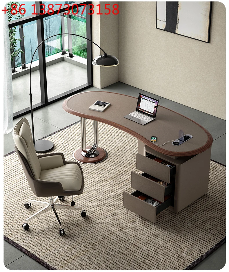 

Кожаный письменный стол в ретро-стиле, итальянский минималистичный домашний стол двойного назначения с дополнительным шкафчиком