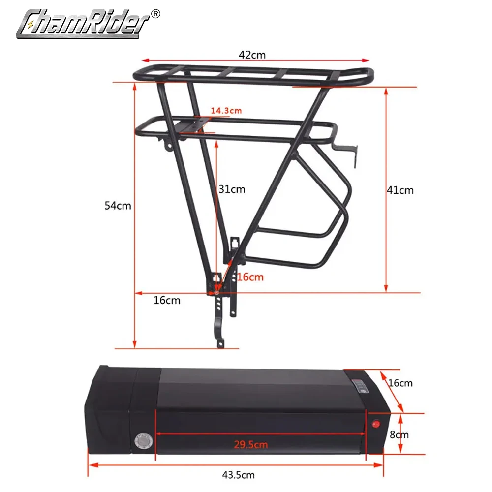 ChamRider-Electric Bike Battery Box, Rear Rack, Donkey Kong, USB, Double Layer Luggage, 48V, 36V, 52V, 5V, 14S8P