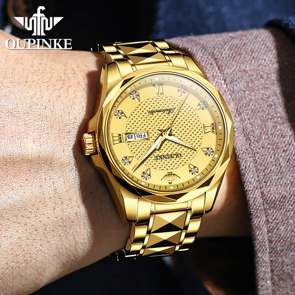 OPK 3243 Gold Luxury Classics Mens Automatic Mechanical Wrist Watch For man Stainless Steel Steel Strap Waterproof Roman