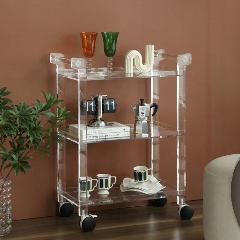 My rice home trolley rack is simple, modern and transparent. Acrylic beauty salon receives Nordic sofas.