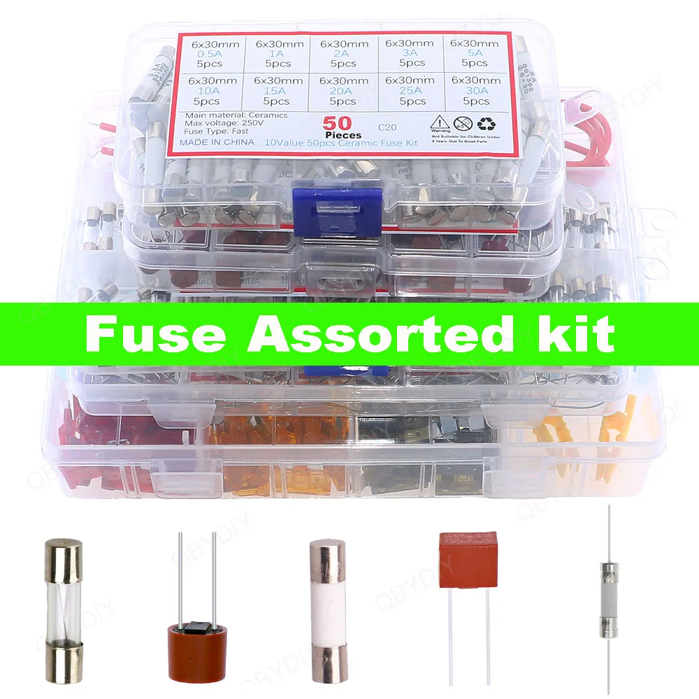 Fast Slow Melting Glass Fuse 5x20mm 6x30mm 250V 0.1A-30A Various Ceramic Tube Fuse With pin Fast Tube Fuse Assorted kit