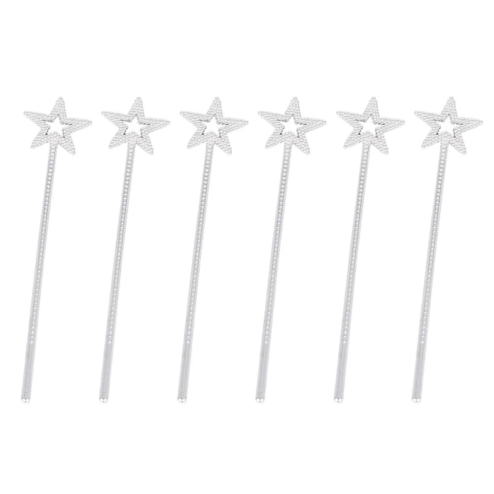 

6pcs Silver Plastic Wands Star Pentagram Design Angel Fairy Stick for Girls Birthday Party Cosplay fairy wand