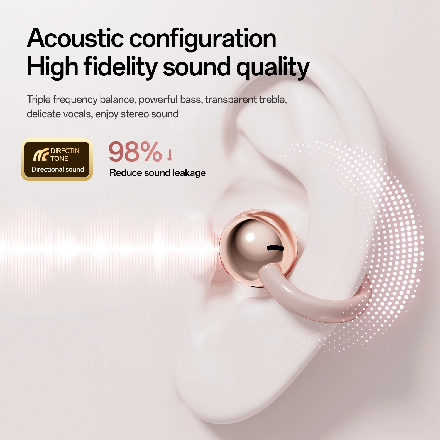 Auricolari wireless con clip alla moda con custodia di ricarica a forma di cuore Suono HiFi Auricolari Bluetooth6.0 IPX7 impermeabili con clip per l'orecchio