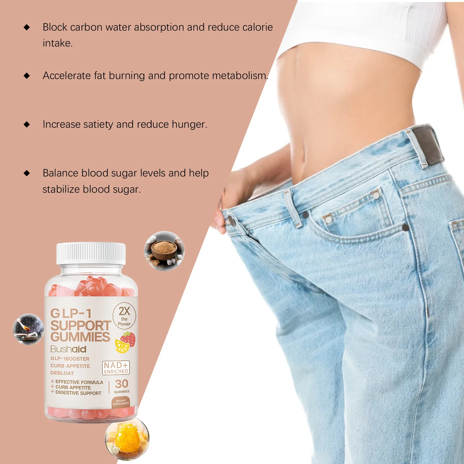 GLP-1 Support Gummies Anti-Aging Support Gut Digestion Healthy Blood Sugar Balance Dietary Supplement For Men Women