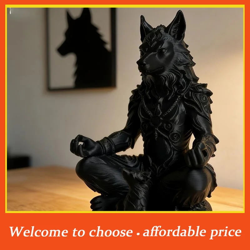 {}3D Printing Gothic Werewolf & Cub Meditation Statue For Shelf, Eerie Decor & Collectible Gift