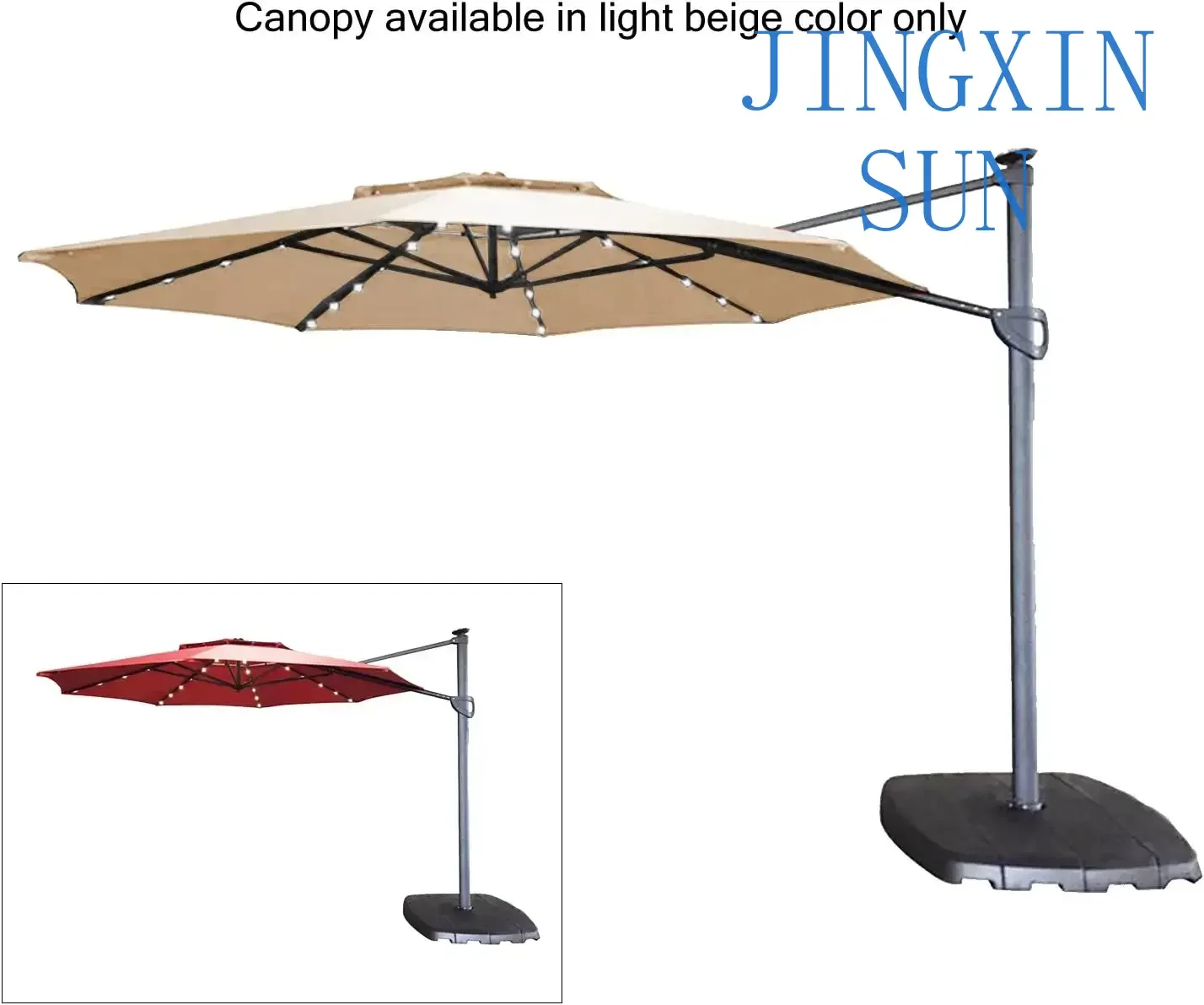 Commercial Simple 11ft LED Umbrella - Upgraded Fabric Riplock Replacement Canopy Top Cover