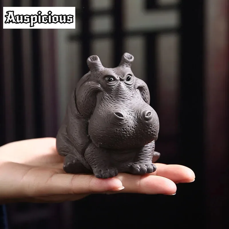 Purple Sand Hippo Tea Ornaments Decoration Handmade Foundationed Tea Table Personality Creative Fortune Tea Table Tea Pet