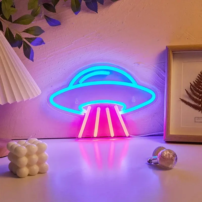 LED Neon Lights Dimmable Space Neon Signs for Wall UFO Neon Light up Sign for Bedroom Kids Space Game Room Neon Wall Signs Decor