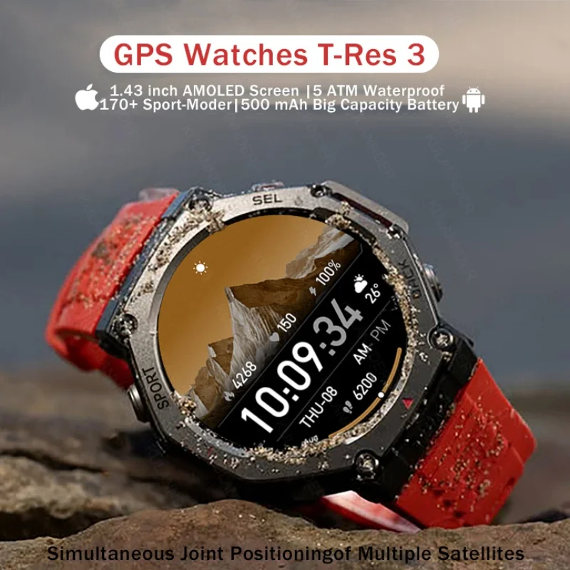 

T-Rex 3 GPS Смарт-часы 5 АТМ Водонепроницаемые Встроенный двухдиапазонный GNSS Компас Военные Спортивные Смарт-часы Мужчины 2025 Новинка для Xiaomi