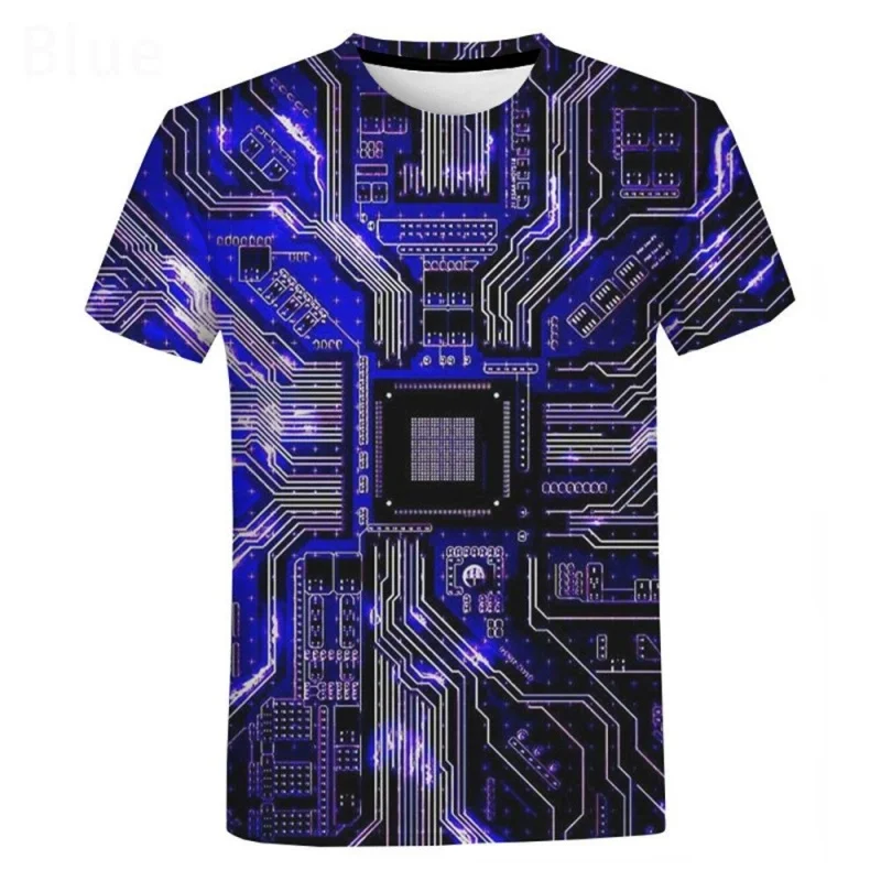 

Circuit board 3D digital printing men's personalized T-shirt casual fashion, circuit board, street wear, top round neck t-shirt