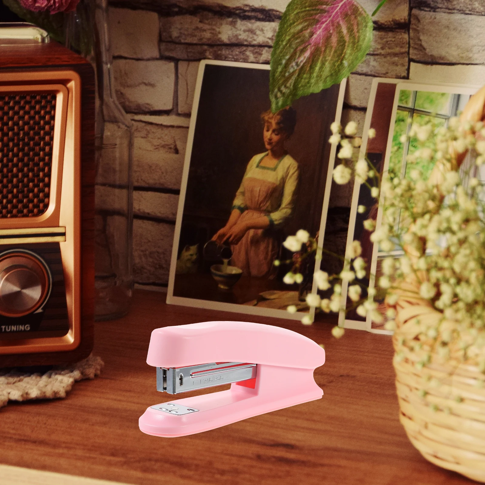 Mini Cute Desktop Stapler Modern Office Stationery with Clip Tiny Small Compact