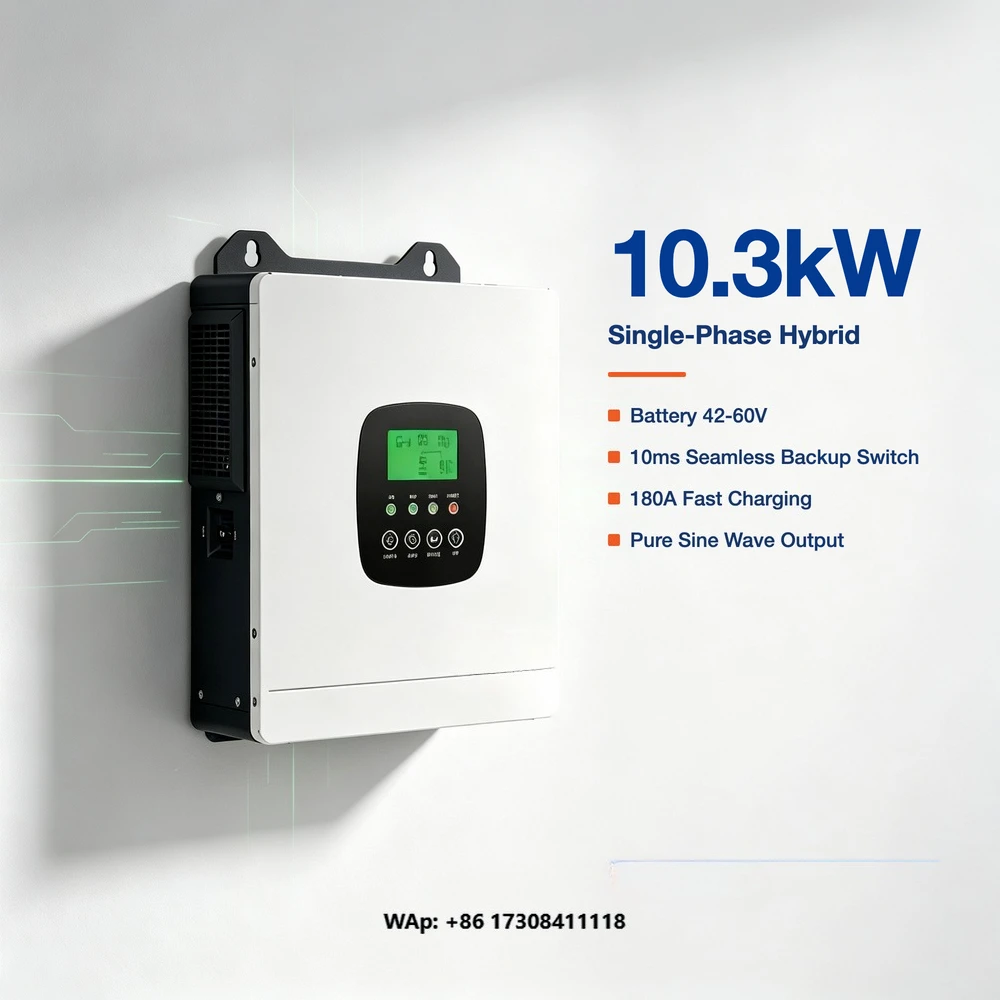 10.3kW Hybrid Solar Inverter 48V 230V Single Phase Pure Sine Wave Built-in Dual  On/Off Grid for Home Energy Storage