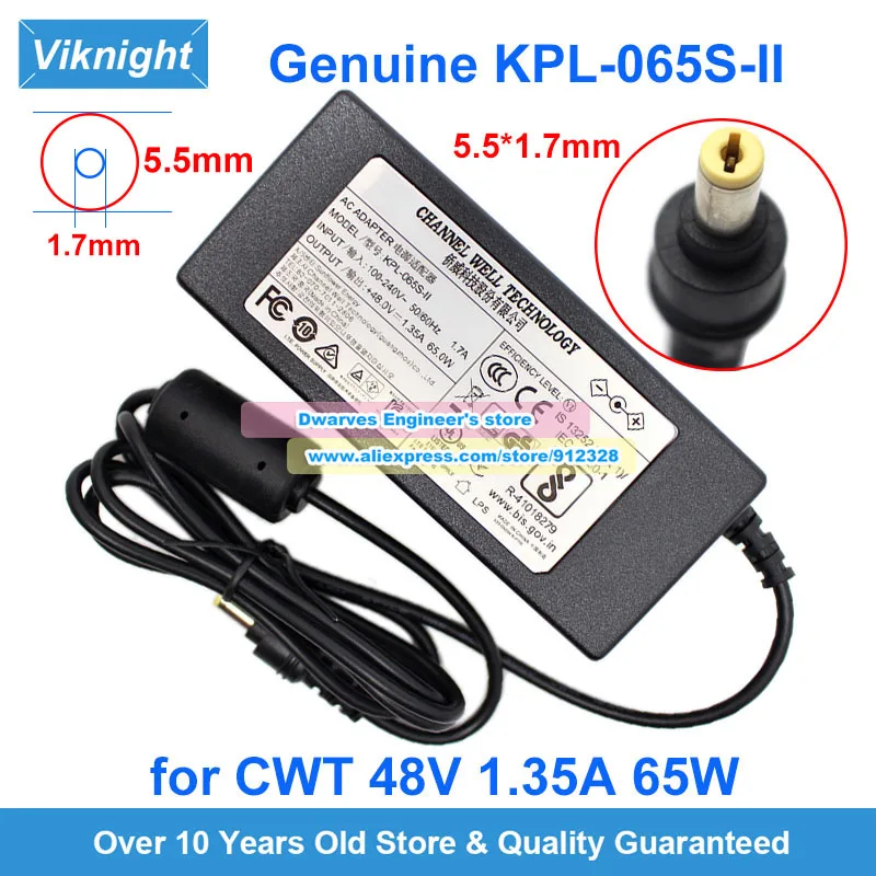 

Genuine CWT KPL-065S-II KPL065S-VI Power Adapter 48V 1.35A 65W ADS48065-VI-CWT for Hikvision Video Recorder DS-7604NI-K1/4P(B)