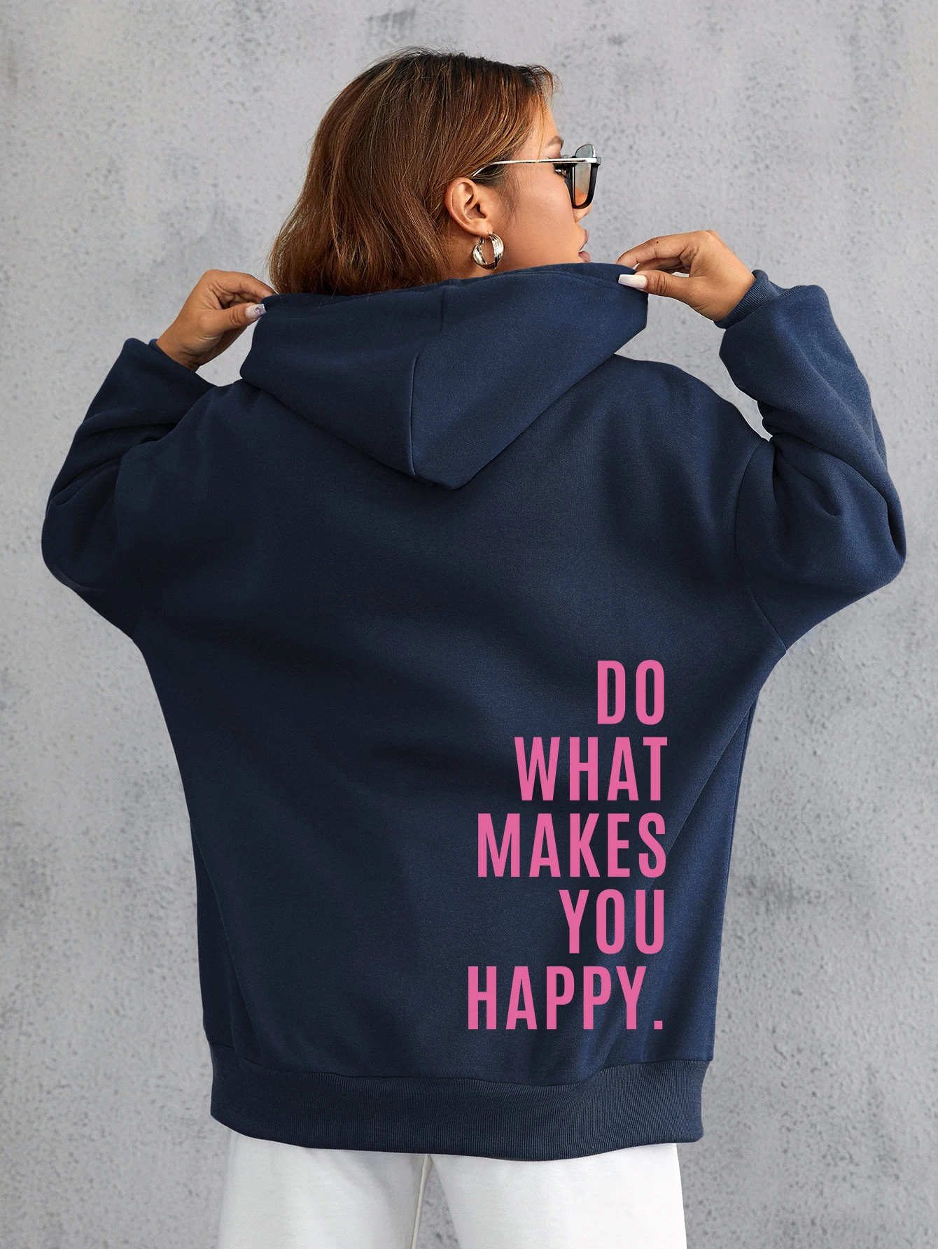 Do What Makes You Happy Pink Letter Womens Clothing Personality Street Sweatshirt Casual All-Match Woman Hip Hop Fashion Hoodies