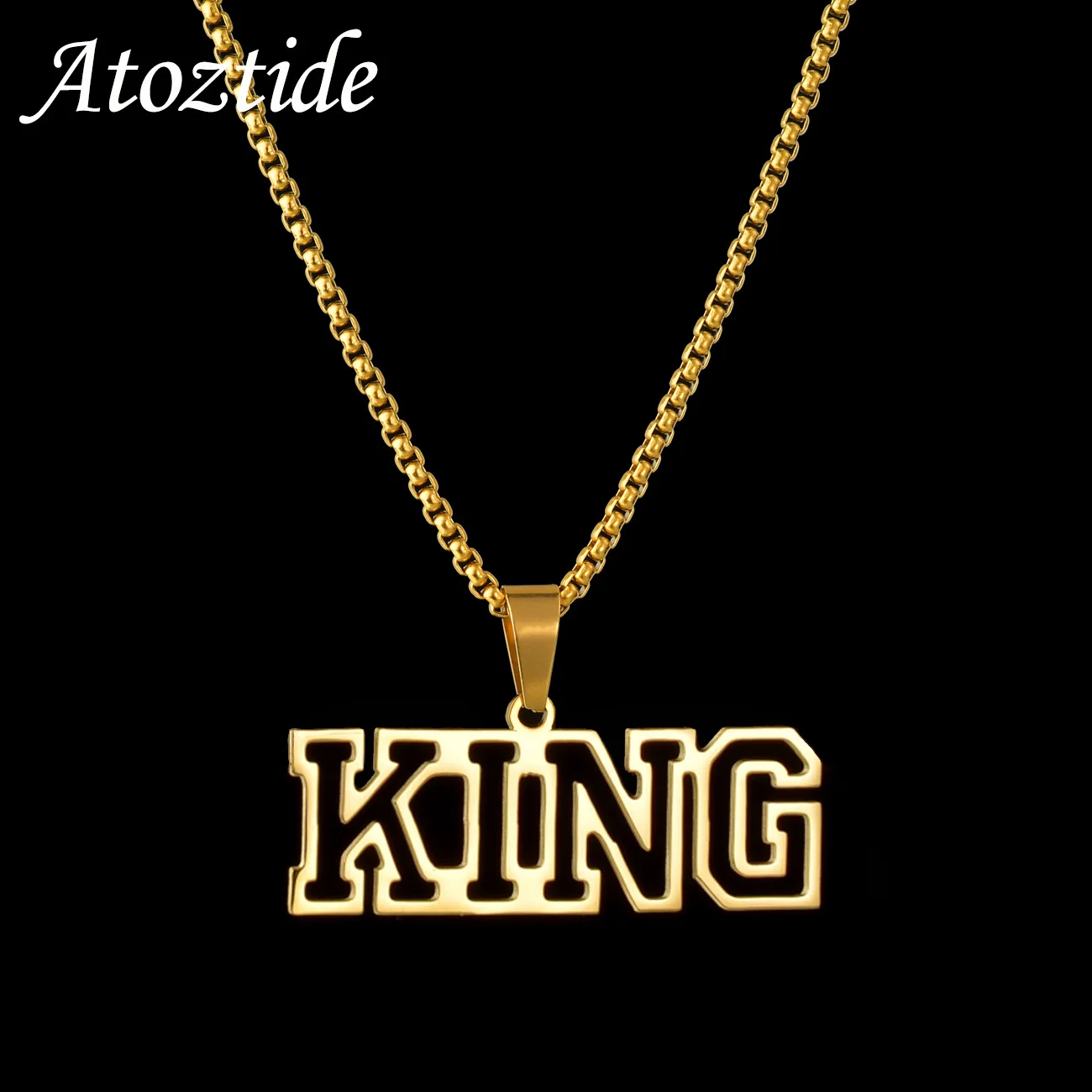 Atoztide Personalized Custom Name Necklace for Women Men Stainless Steel Hollow Crown Twist Chain Pendant Birthday Jewelry Gift