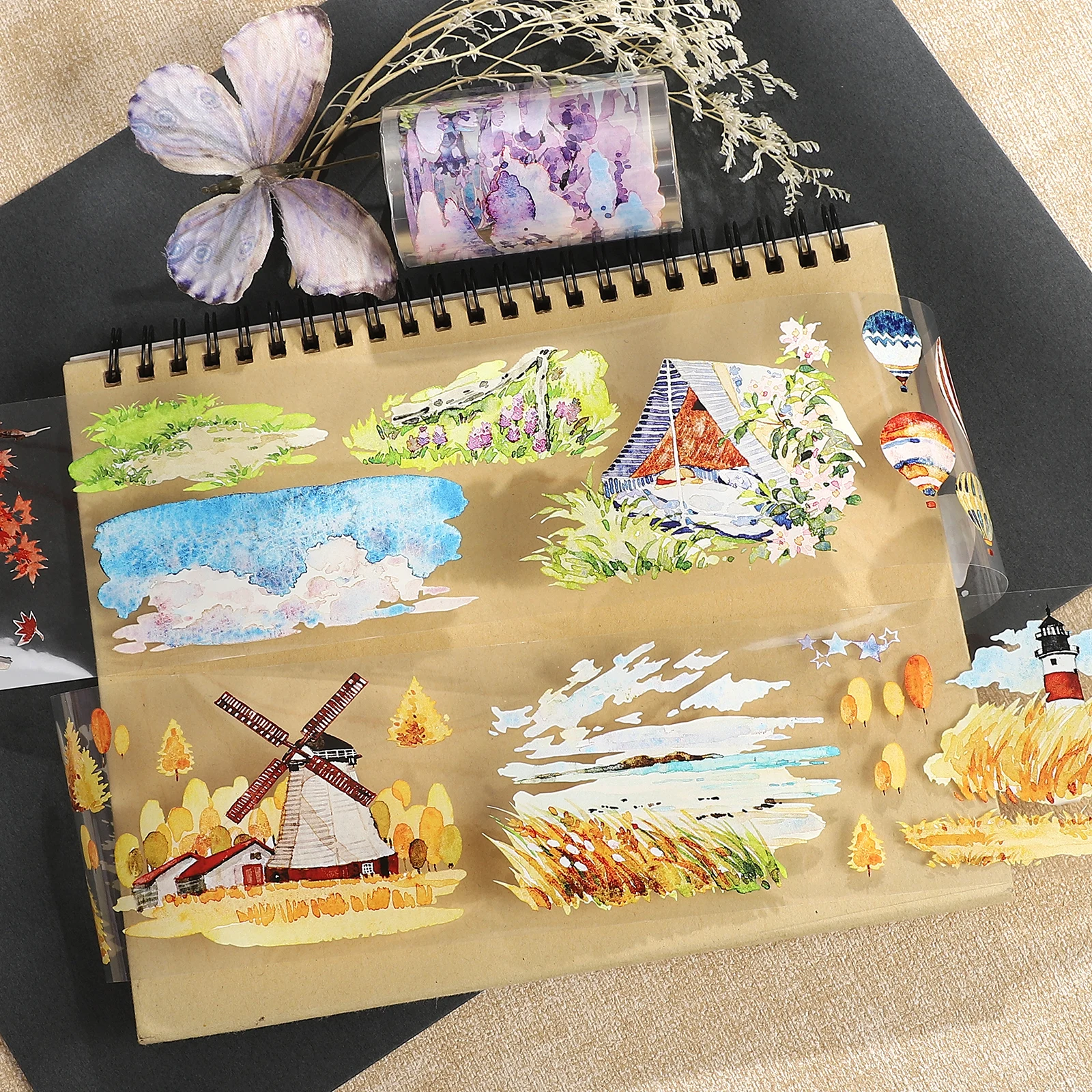 70mm*6m Vintage Season Flower Tree Landscape Landscape PET Tape Creative DIY Journal Material Collage Scrapbooking Stationery