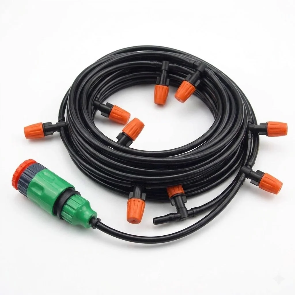 5M-20M Garden Automatic Spray Misting Fog Nozzles Irrigation Kit Plant Watering System with 4/7 PE Hose and Connector Vegetable