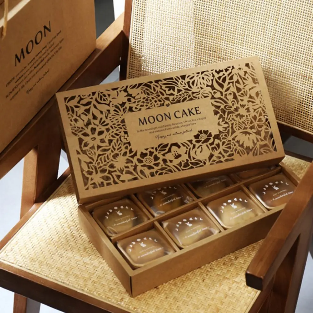 

8 Grids Mid Autumn Festival Mooncake Box Kraft Paper Handmade Mooncake Gift Box Portable Handbag Gift Handheld Bag Festival